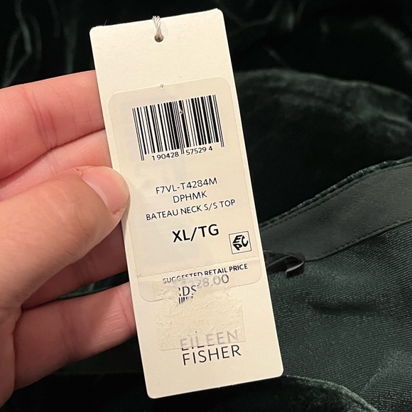 Eileen Fisher Bateau Neck Emerald Green Velvet Short Sleeve Top NWT - Picture 3 of 7